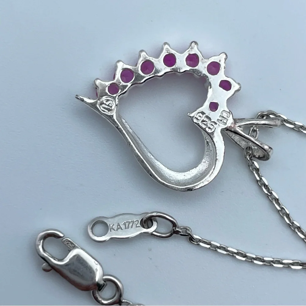 Sterling Silver 925 Pink Topaz Heart Pendant Necklace on 18” Chain